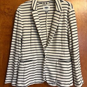 Old Navy Ivory and Black Striped Knit Blazer
